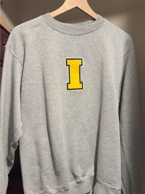 Gray Crewneck Sweater with Yellow 'I' Patch